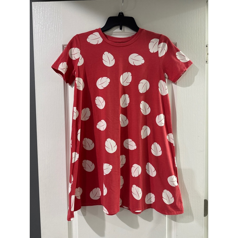 Disney Store Oh My Disney Lilo & Stitch Red Leaf Print T-Shirt Dress Womens S